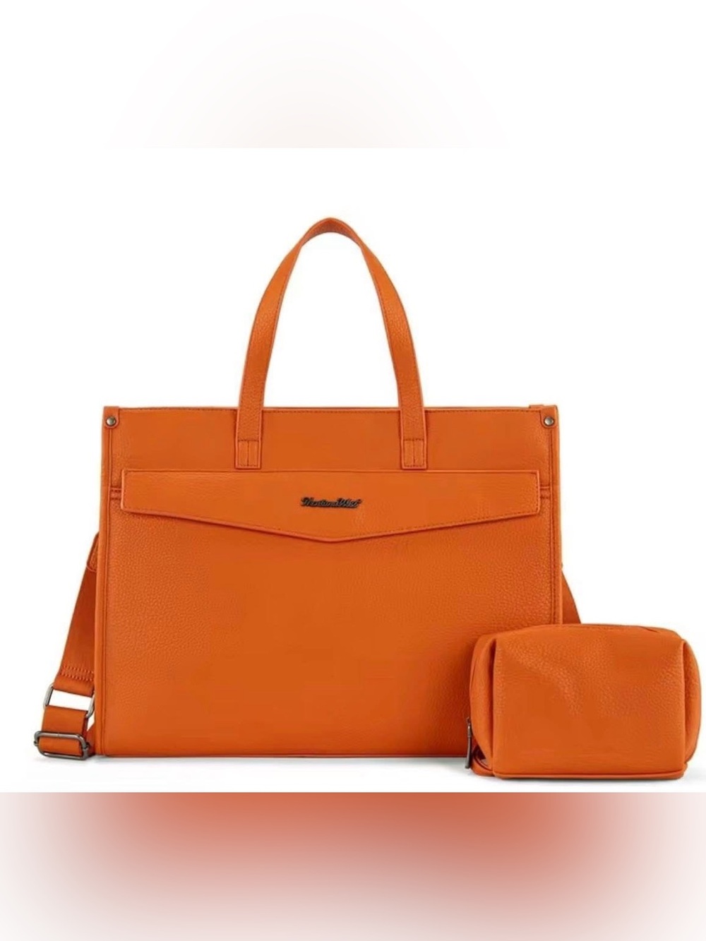 Montana West Orange Leather Tote with Matching Pouch